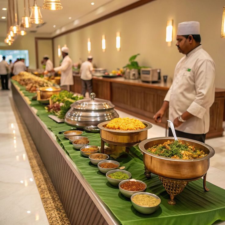 Live banana leaf meal counter with a chef